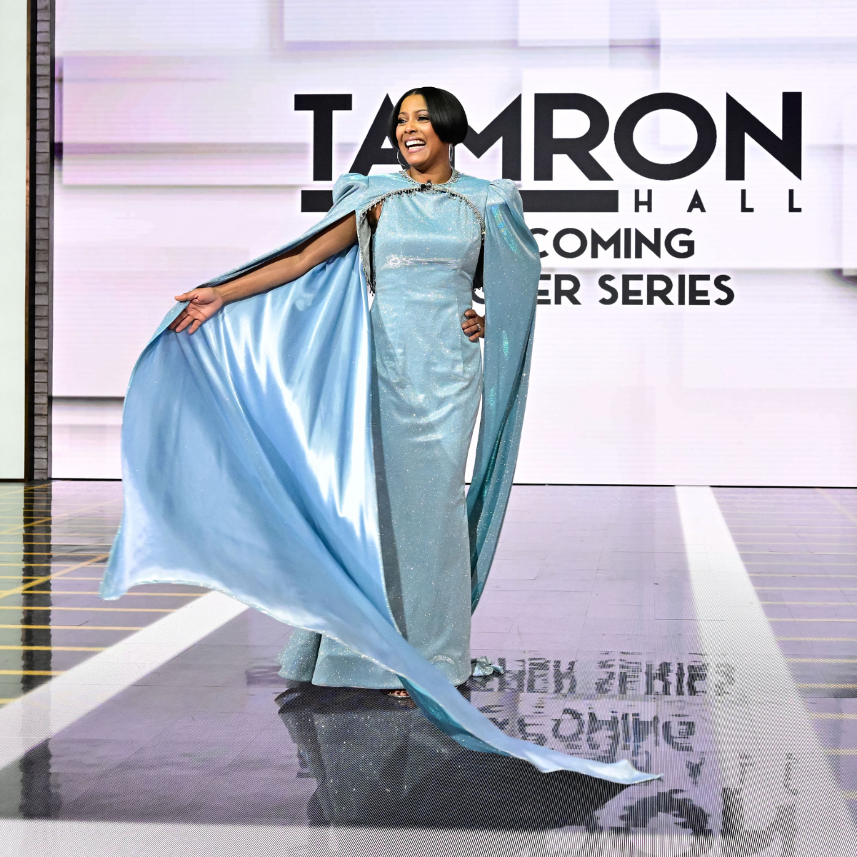 Ice Blue Couture Cape Gown